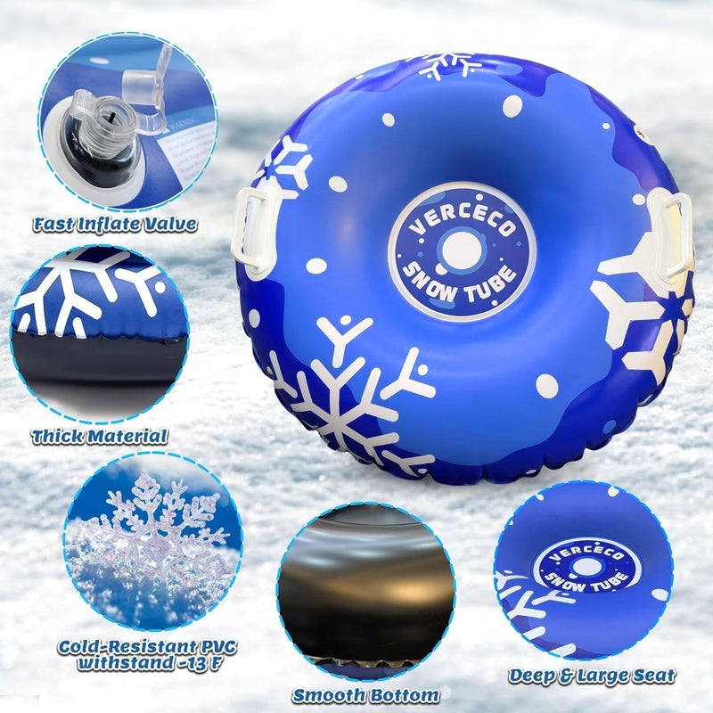 Verceco 1/3 Packs Snow Tube Inflatable Sleds for Kids Snow Tubes for Sledding Heavy Duty 36'' Snow Sleds for Kids and Adult with Handles Outdoor Snow Toys Set for Boys Girl - Image 2